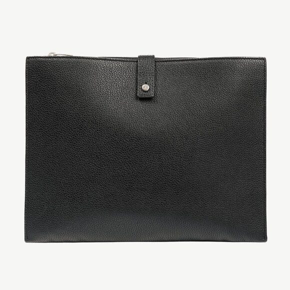 Saint Laurent Black Pebbled-Leather Flat Snap-Closure Clutch - Picture 1 of 14